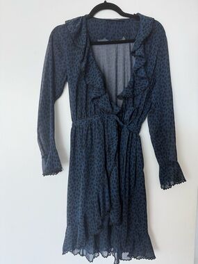 Scotch & Soda Navy Blue Printed Ruffle Wrap Dress